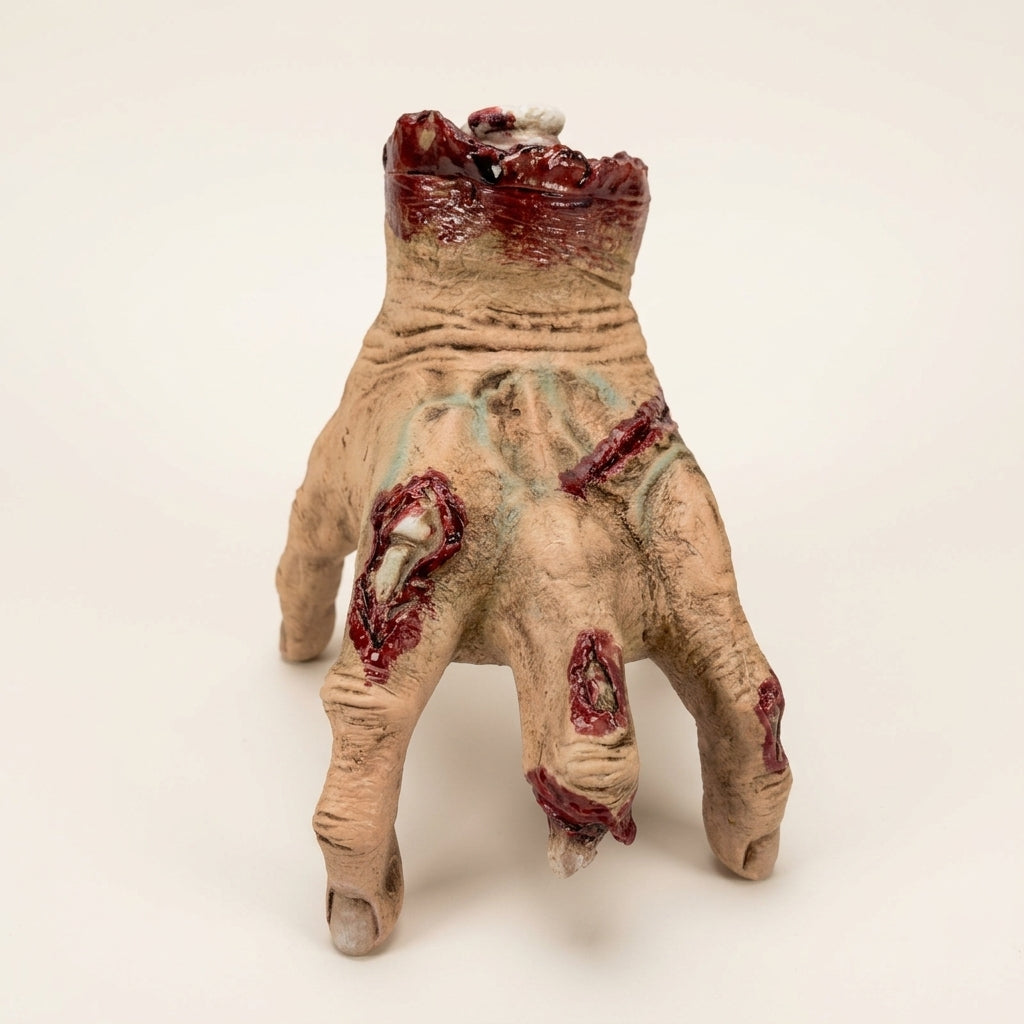 The Electric Walking Hand crawling across a candlelit haunted wood table View 1