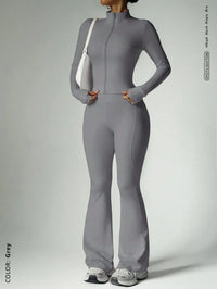 Two-Piece Zip Jacket & High-Waist Flare Pants Gym Set View 15
