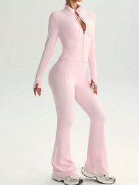 Two-Piece Zip Jacket & High-Waist Flare Pants Gym Set View 5