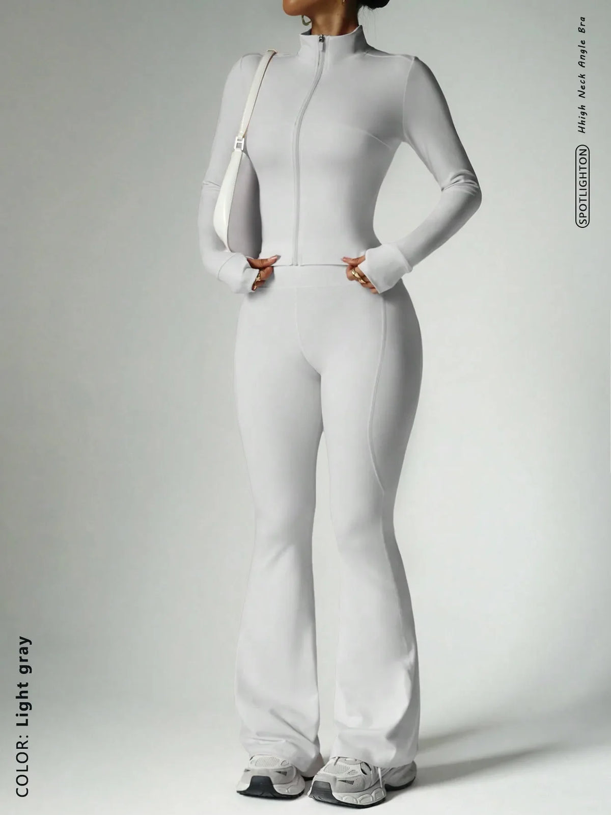Two-Piece Zip Jacket & High-Waist Flare Pants Gym Set View 16