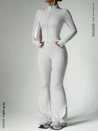 Two-Piece Zip Jacket & High-Waist Flare Pants Gym Set View 16