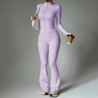 Two-Piece Zip Jacket & High-Waist Flare Pants Gym Set View 10