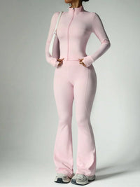 Two-Piece Zip Jacket & High-Waist Flare Pants Gym Set View 4