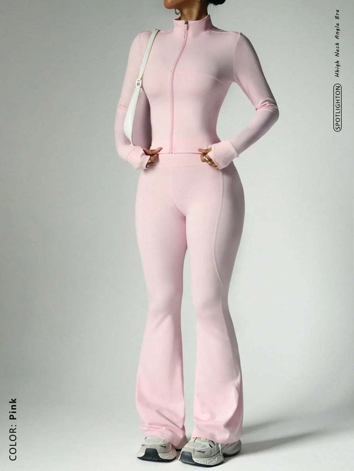 Two-Piece Zip Jacket & High-Waist Flare Pants Gym Set View 12