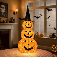 Indoor Cozy Fireplace Living Room Setup with Stacked Pumpkin Glow View 7