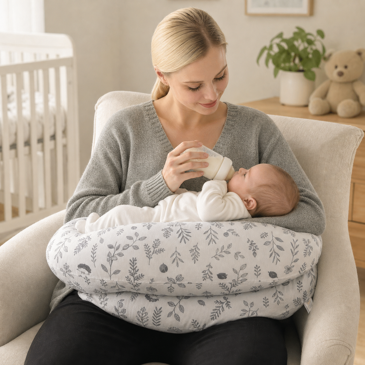 Parent using Baby Bubble nursing pillow with baby View 2