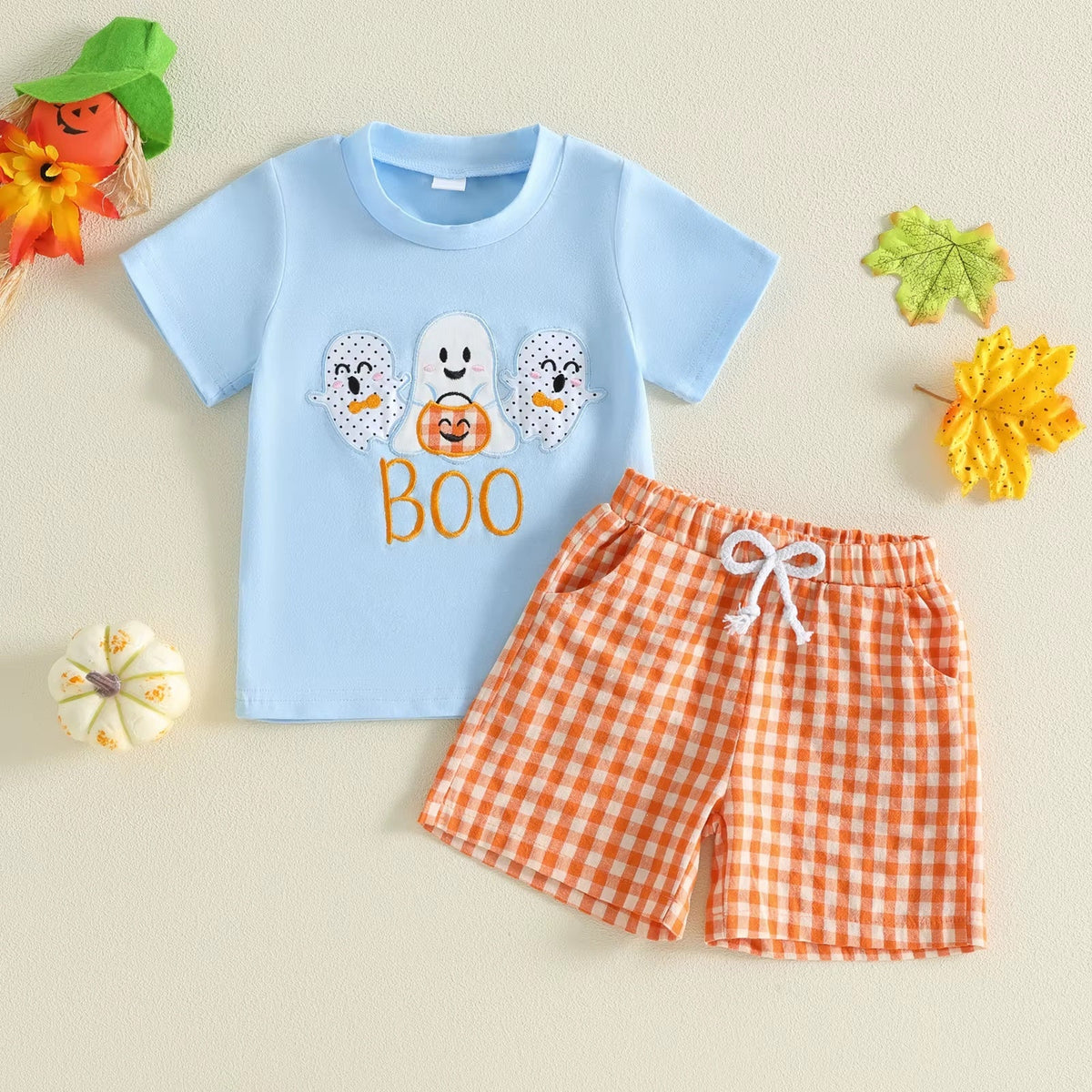 Toddler Boy Halloween Waffle Knit Top & Plaid Shorts View 2