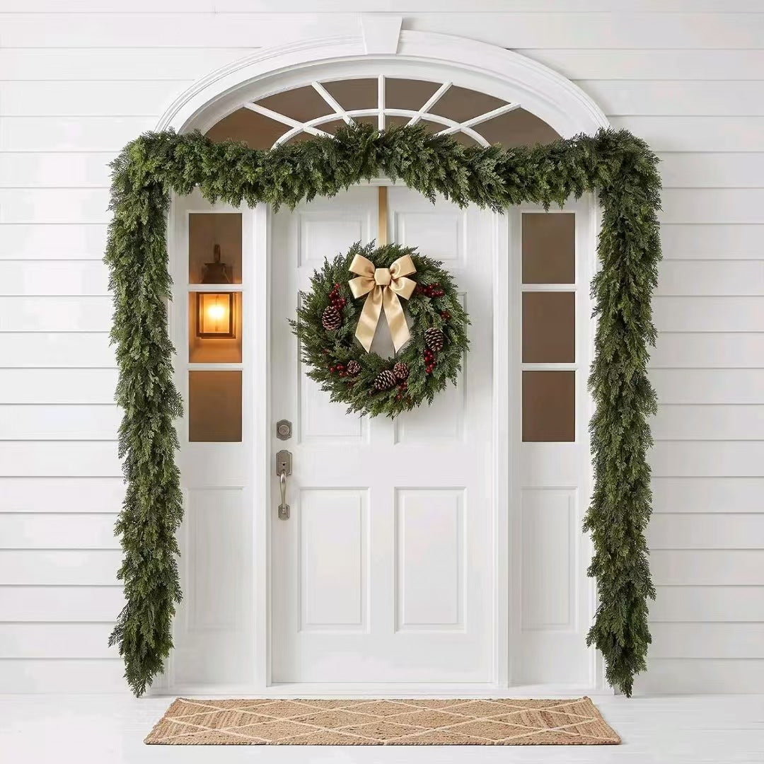 Indoor and outdoor 6FT Cypress Garland framing front porch doorway View 7