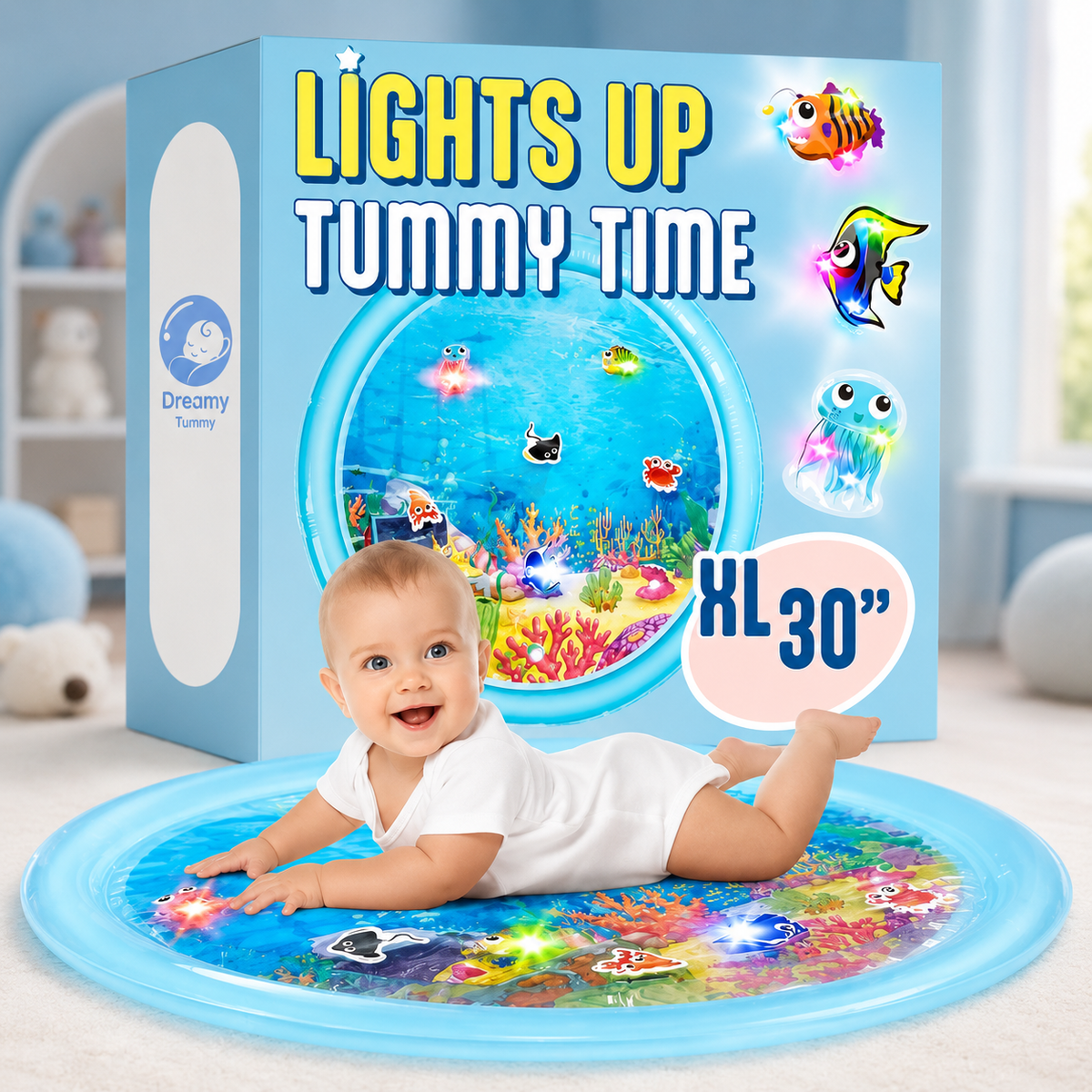 The mat as it arrives, boxed, showing the three light-up sea creatures View 9