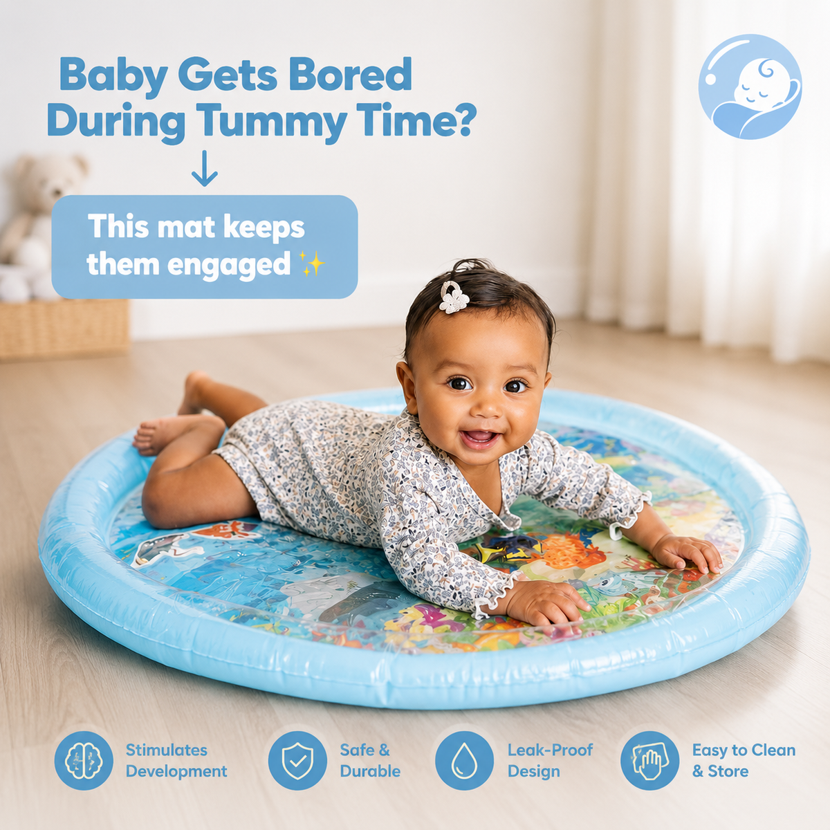 Baby staying happily on their front on the water mat View 6