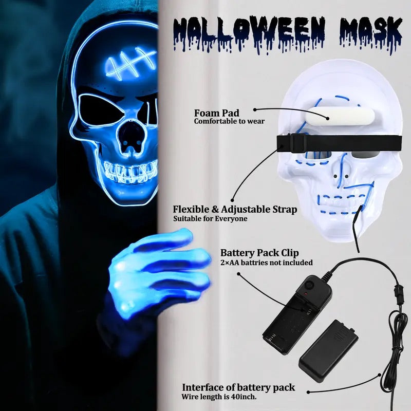 Phantom LED Skull Mask & Skeleton Gloves Set View 8