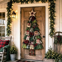 5FT Christmas Patchwork Quilted Tree Set - Classic Star hanging on front door View 1