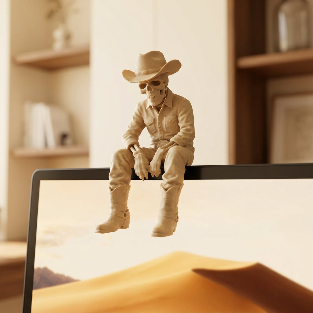 The Skeleton Cowboy Perched on Computer Monitor View 2